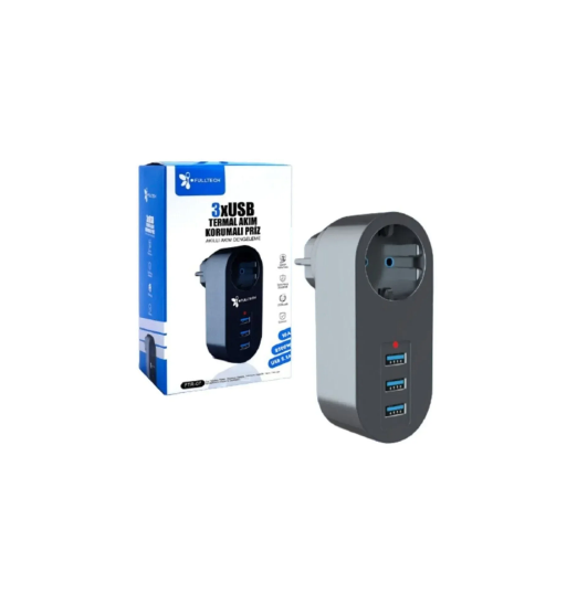Termal Akım Korumalı Tekli Duvar Priz 3 X Usb