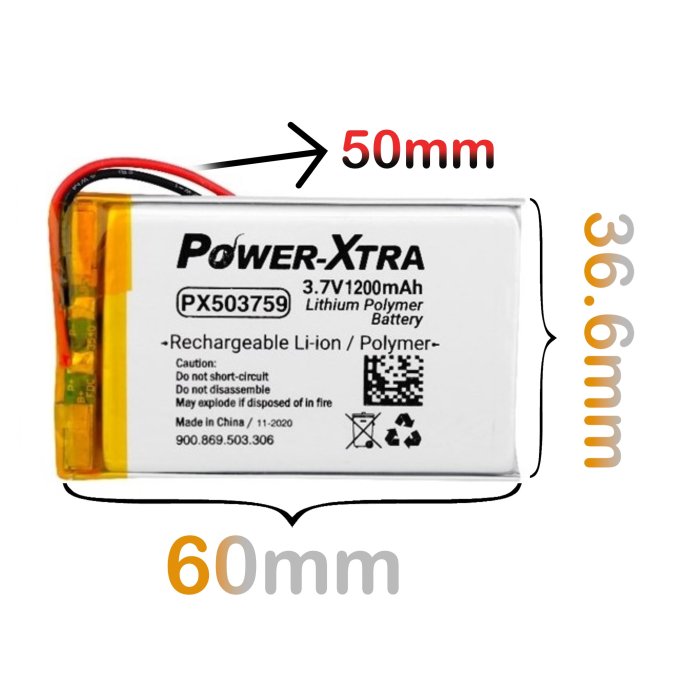 Power-Xtra Px503759 3.7V 1200 Mah Li-Polymer Pil (Devreli/1.5A)