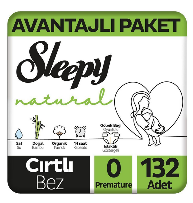 Sleepy Natural Avantajlı Paket Bebek Bezi 0 Numara Premature 132 Adet