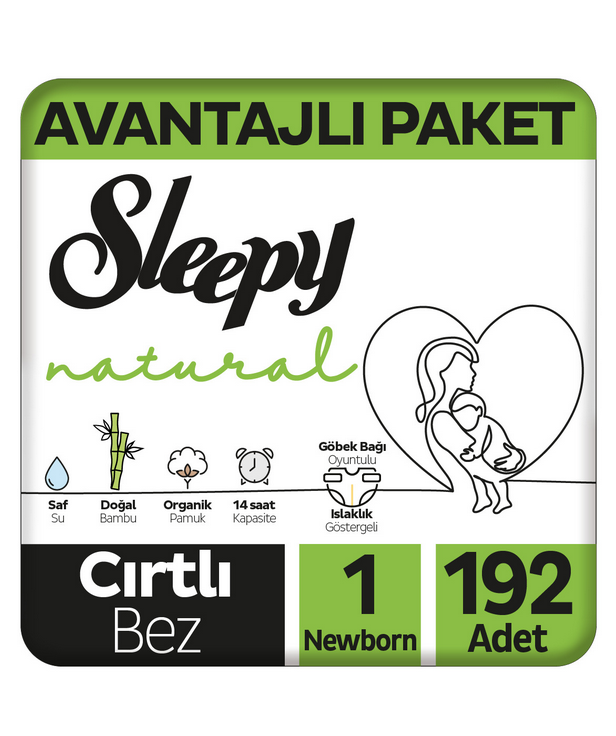 Sleepy Natural Avantajlı Paket Bebek Bezi 1 Numara Newborn 192 Adet