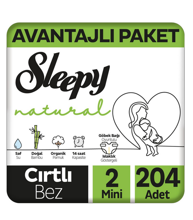 Sleepy Natural Avantajlı Paket Bebek Bezi 2 Numara Mini 204 Adet