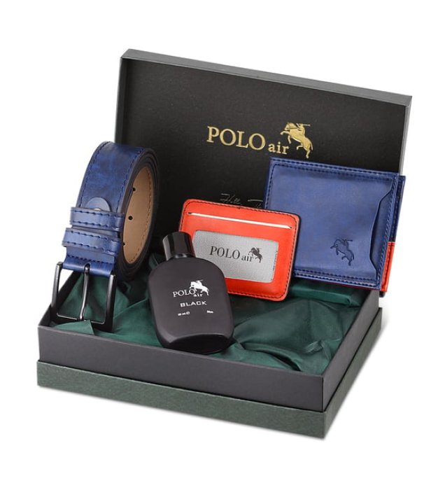 Polo Air Kutulu Erkek Parfüm Kemer Cüzdan Kartlık Seti PM-08 Lacivert
