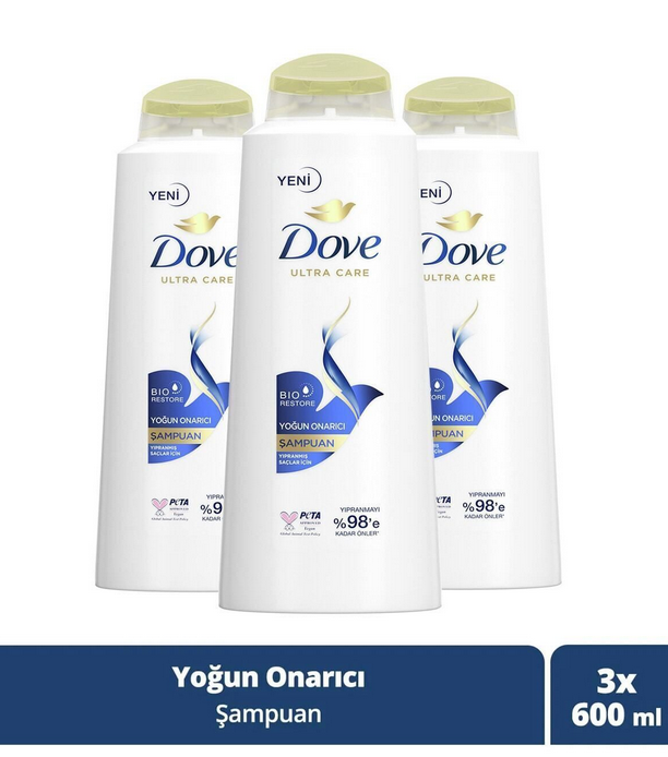Dove Ultra Care Saç Bakım Şampuanı Yoğun Onarıcı Yıpranmış Saçlar Için 600 ml X3