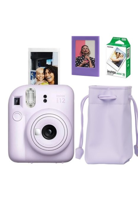 Fujifilm Instax Mini 12 Fotoğraf Makinesi-10lu Film-büzgülü Kılıf Ve Mıknatıslı Çerçeve Seti 2 Mor