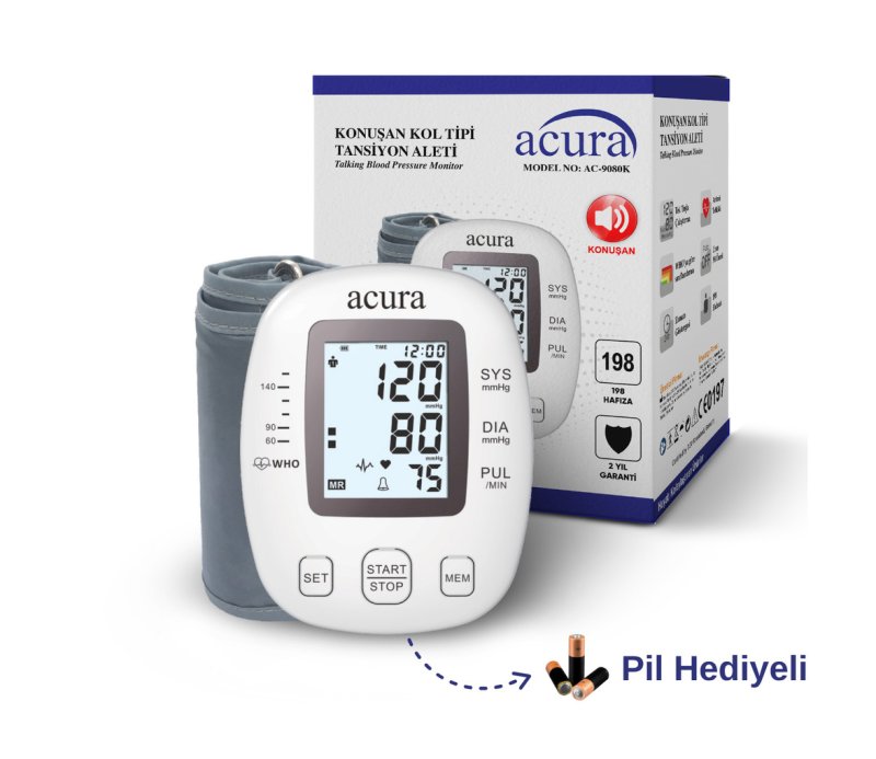 Acura AC-9080K Türkçe Konuşan Koldan Tam Otomatik Tansiyon Aleti Çanta Hediyeli
