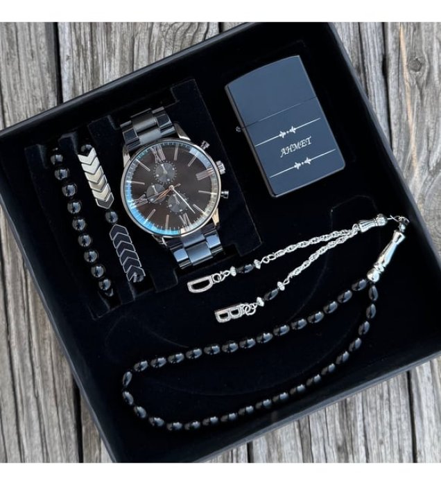 Kişiye Özel Çakmak Tesbih Bileklik Erkek Kol Saati Seti