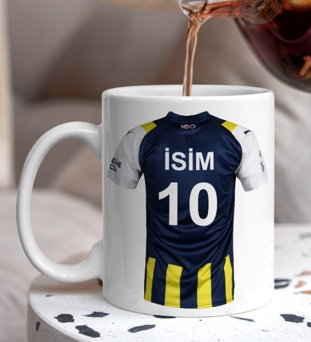 Kişiye Özel Sarı Lacivert Taraftar Forma Numarası Ve İsim Tasarımlı Baskılı Kupa