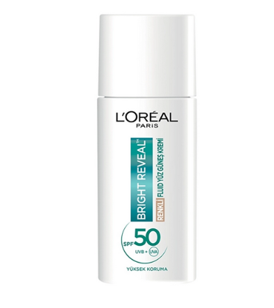 Loreal Paris Bright Reveal SPF 50+ Koyu Leke Karşıtı Renkli Fluid Günlük Yüz Güneş Kremi 50 ml - Light