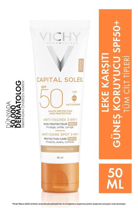Vichy Capital Soleil Antı-Dark Spot 3 in 1 Leke Karşıtı 50 Faktör Renkli Güneş Kremi 50 ml