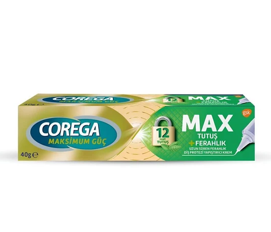 Corega Maksimum Güç Max Tutuş + Ferah Diş Protezi Yapıştırıcı Krem 40 Gr