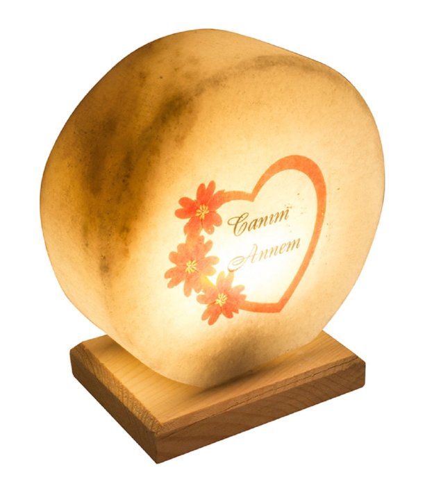Canım Annem Tasarımlı Daire Kaya Tuzu Lamba