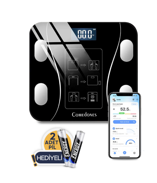 Comedones Dijital Baskül Yağ Su Kas Vücut Kitle Endeksi Kilo Ölçer Tartı