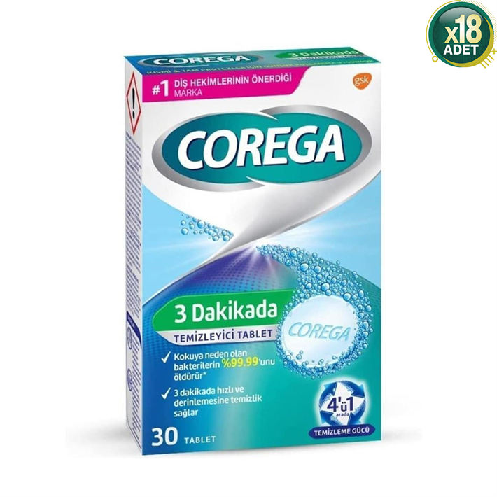 Corega 3 Dakikada Protez Temizleyici Tablet 30'Lu X 18 Paket