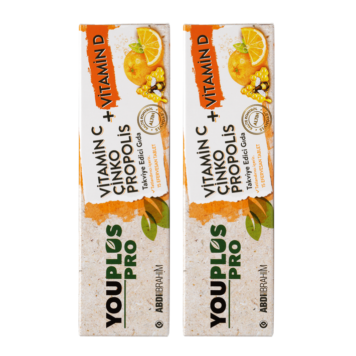 Youplus Pro Vitamin C Çinko Propolis Takviye Edici Gıda 15 Tablet 2 Adet