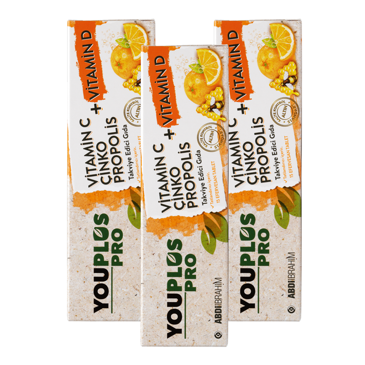 Youplus Pro Vitamin C Çinko Propolis Takviye Edici Gıda 15 Tablet 3 Adet
