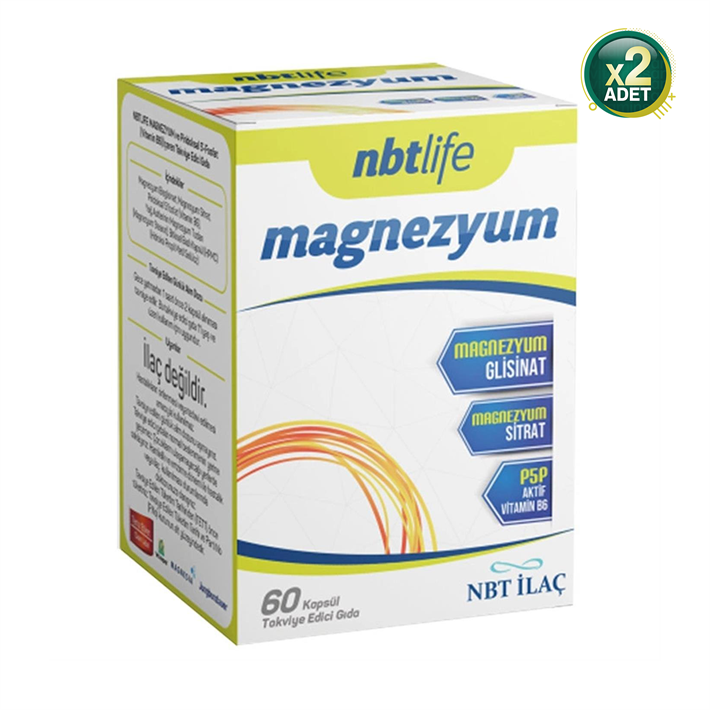 NBT İlaç Magnezyum P5P Takviye Edici Gıda 60 Kapsül 2 Adet