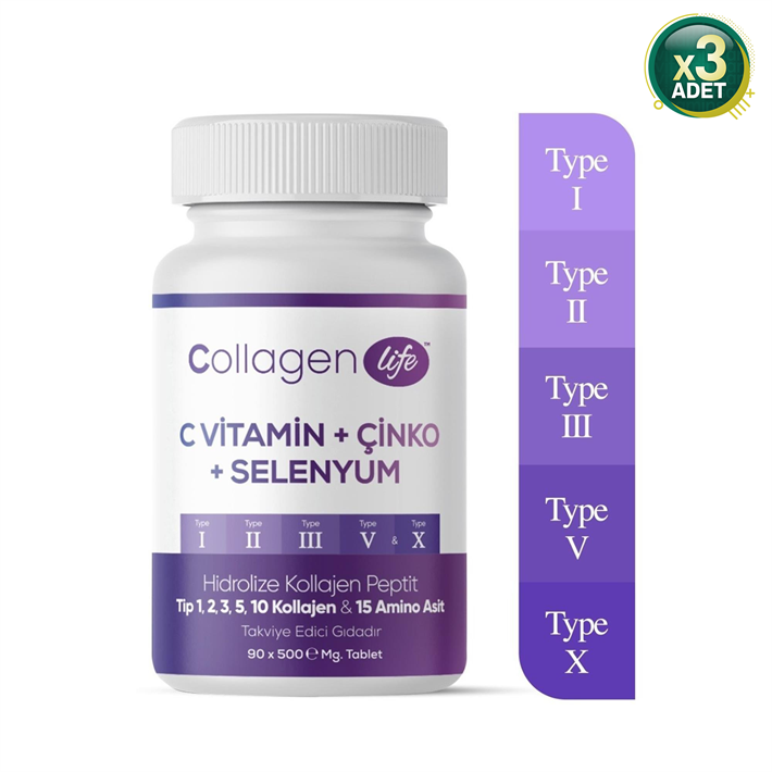 Collagen Life Pro C Vitamin Çinko Selenyum 500 Mg 90 Tablet 3 Adet