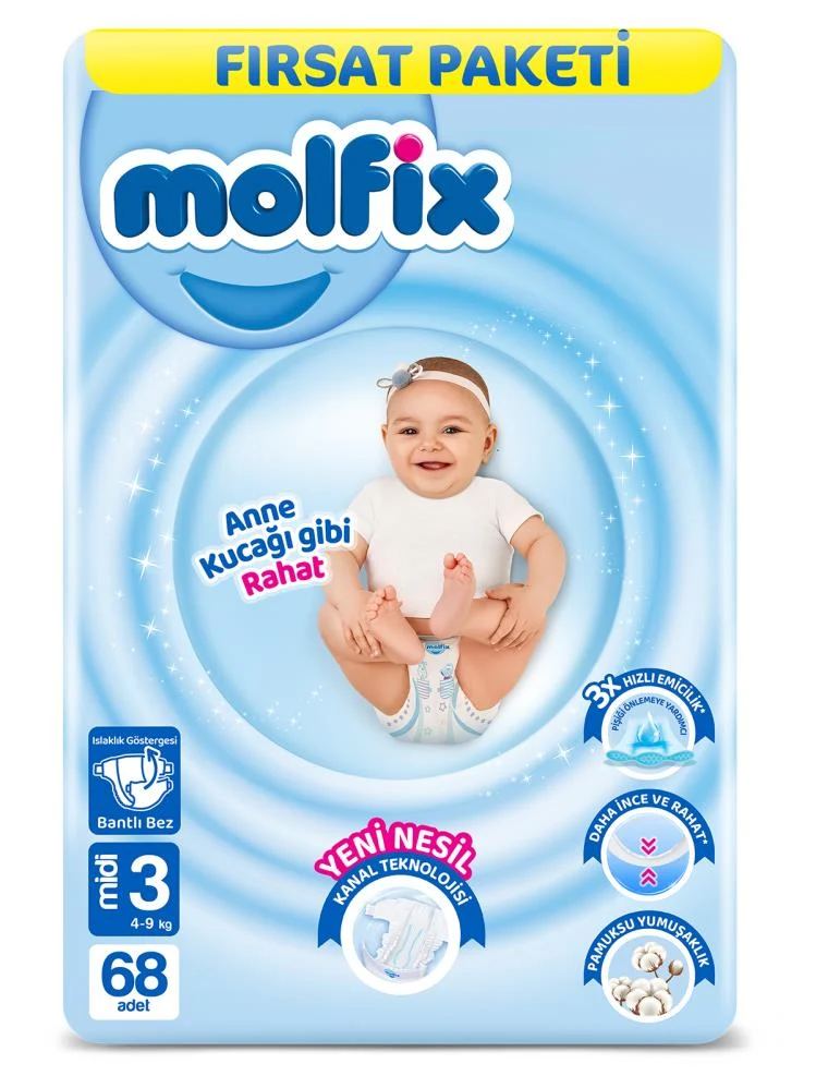 Molfix Bebek Bezi 3 Beden Midi Fırsat Paketi 68 Adet