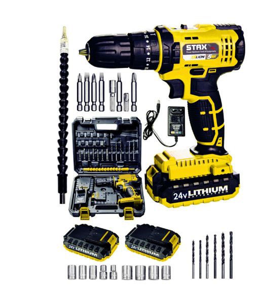 STAXX POWER Stx1069 24v Çift Akülü Şarjlı Vidalama Darbeli Matkap Çantalı Set + 24parça Usta Seti