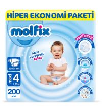 Molfix Bebek Bezi 4 Beden Maxi Hiper Ekonomi Paketi 200 Adet