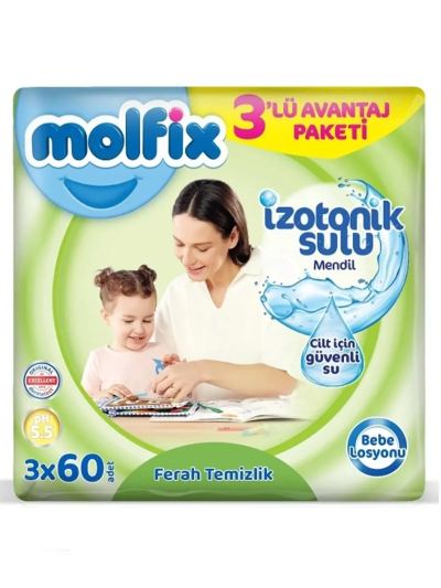 Molfix İzotonik Sulu Ferah Temizlik Islak Mendil 3x60 Adet - Standart