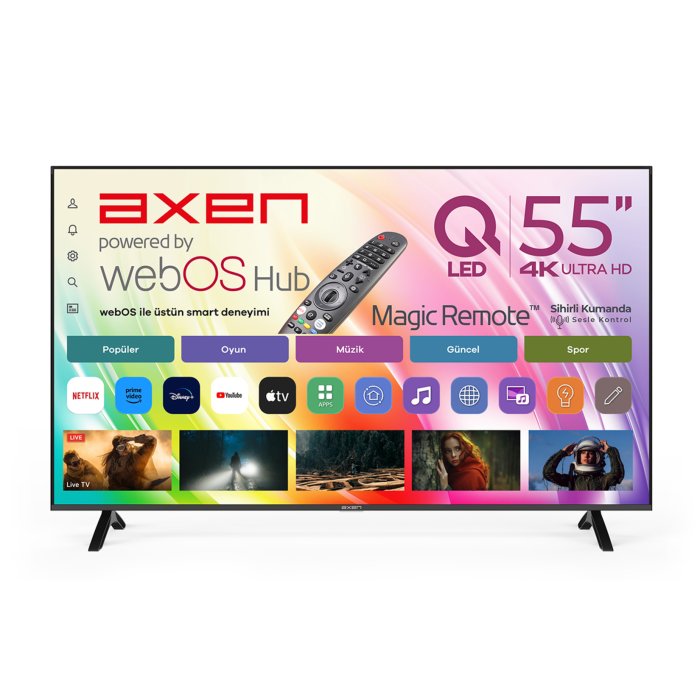 Axen AX55QMN252C-S 139 Ekran UHD Webos 2.0 Qled Tv