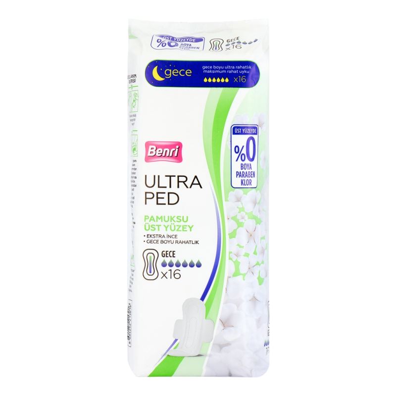 Benri Ultra Hijyenik Ped Pamuklu Gece 16'lı