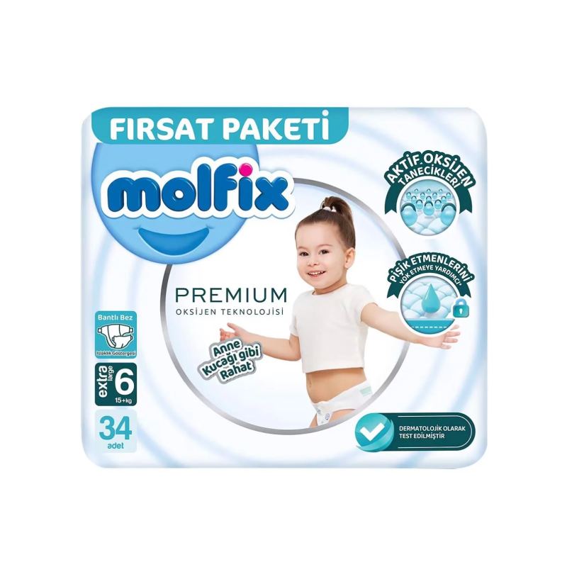 Molfıx Premium Bebek Bezi Fırsat 6 Beden Extra Large 34 Adet