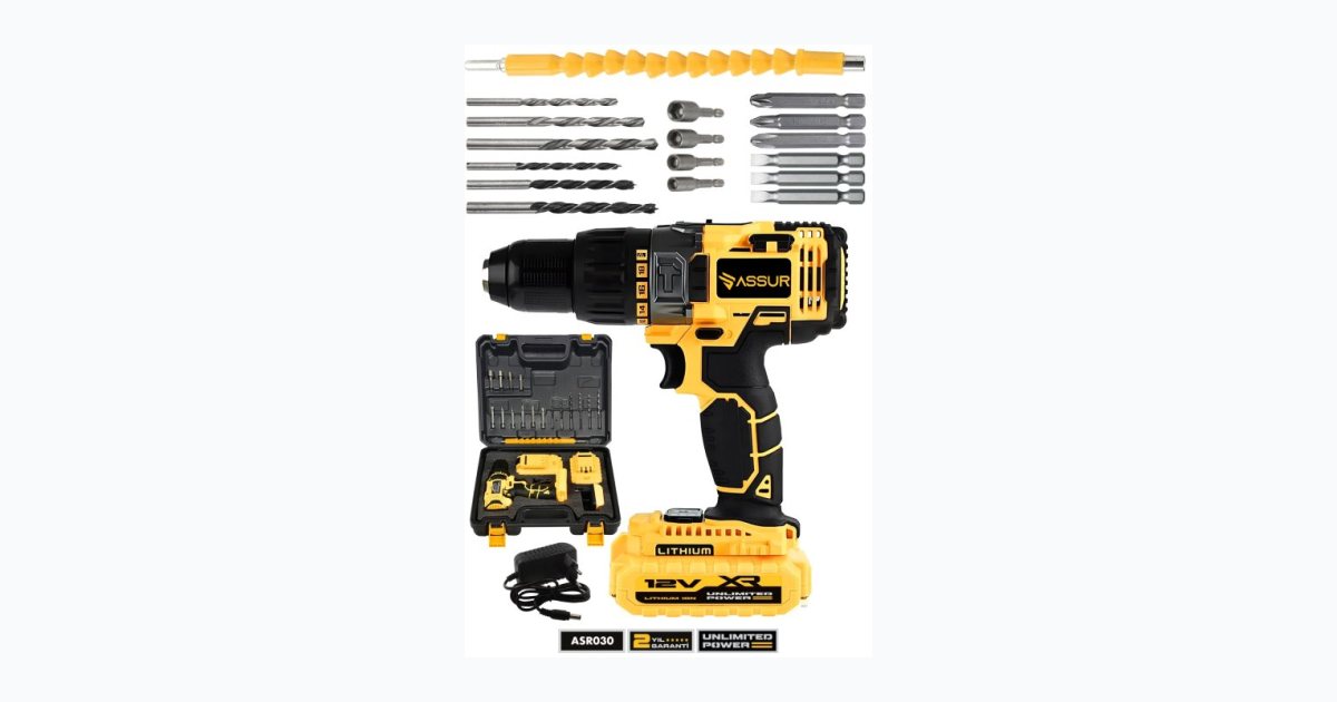 ASSUR 12v Metal Şanzıman Çift Akülü Bakır Sargı Şarjlı Matkap Akülü Vidalama