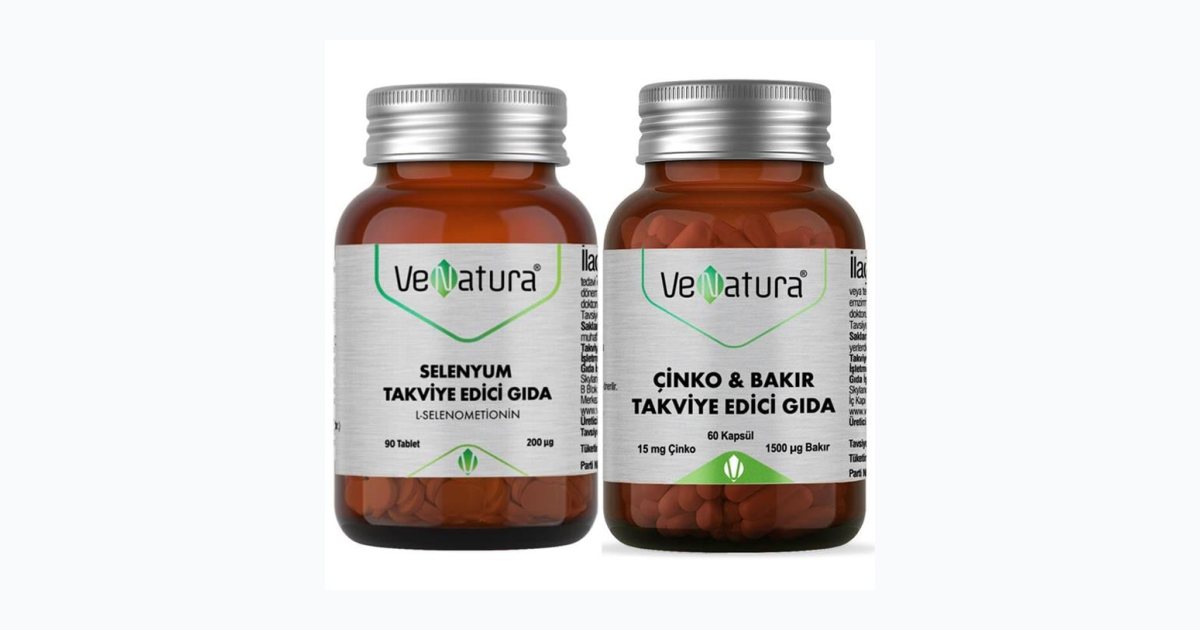 Venatura Vefa Selenyum Takviyesi 90 Tablet + Çinko(15 Mg) &amp; BAKIR(1500 Μg) Takviye Edici Gıda 60 Kapsül