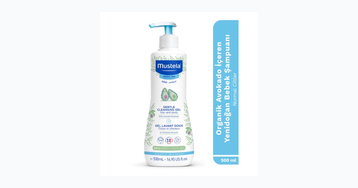 Mustela Organik Avokado İçeren  Yenidoğan Bebek  Göz Yakmayan Şampuanı Saç, Vücut 500 ml