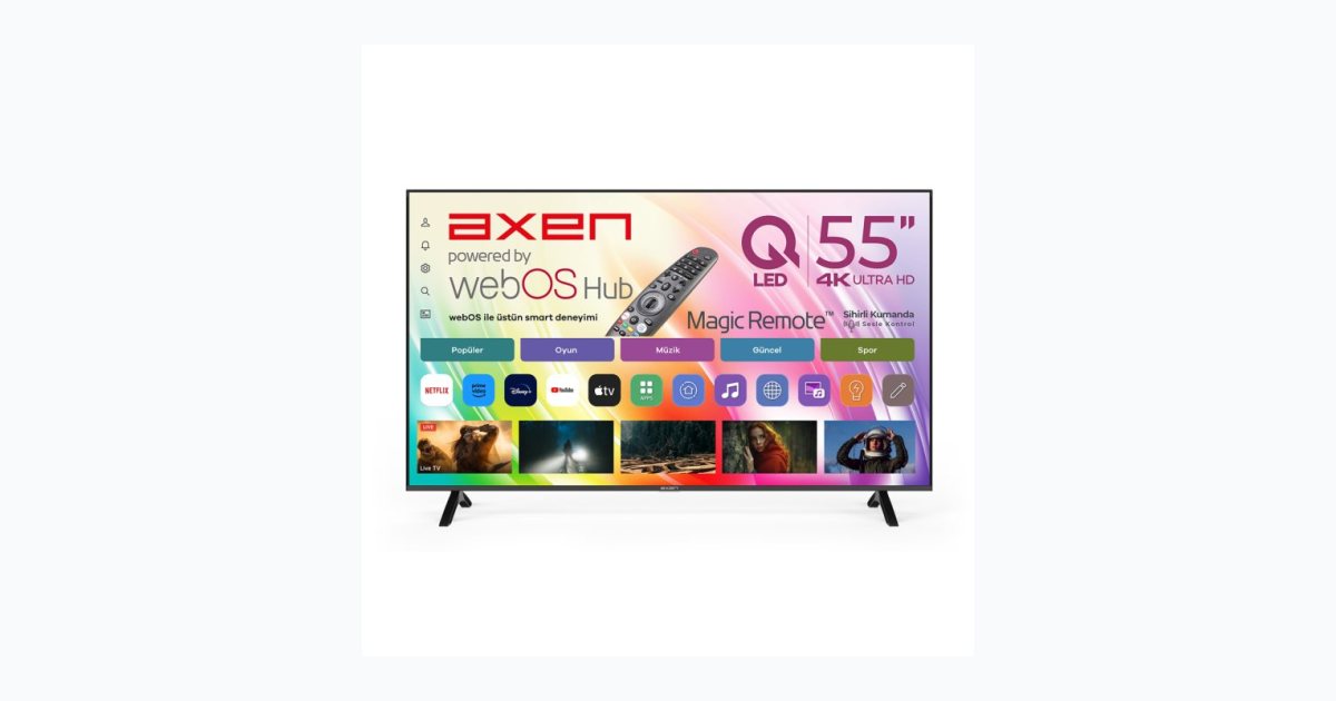 Axen AX55QMN252C-S 139 Ekran UHD Webos 2.0 Qled Tv