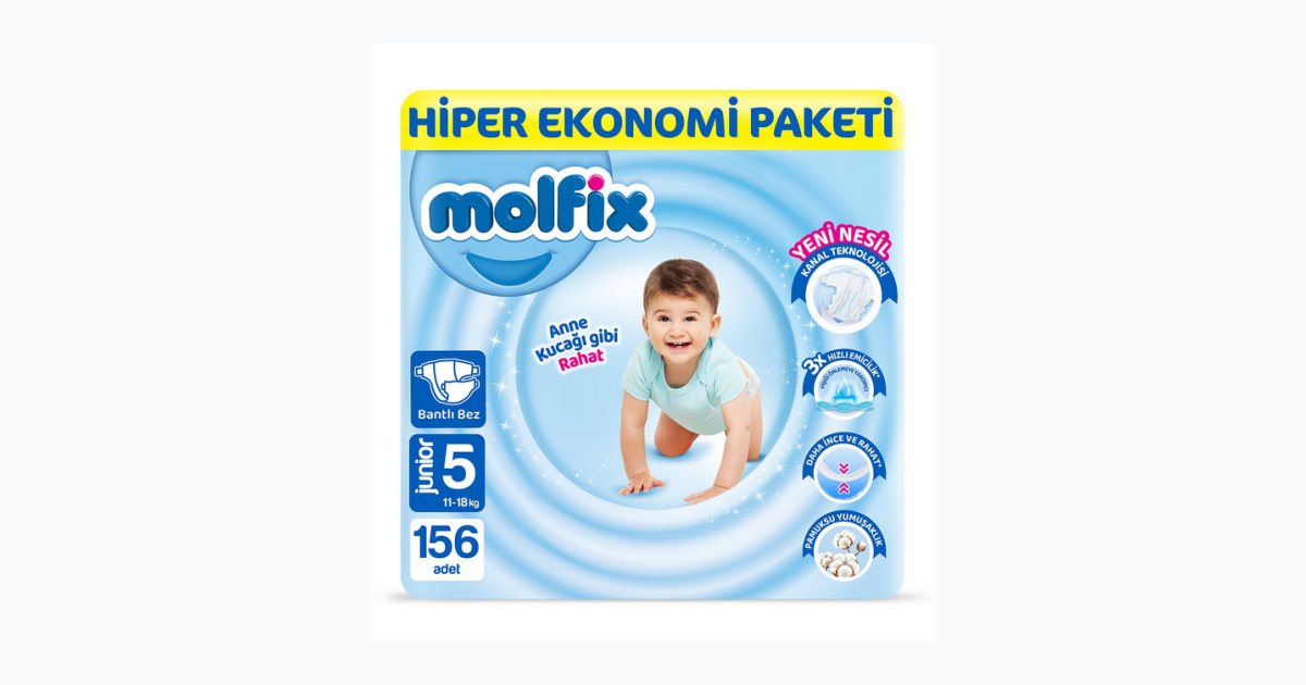 Molfix Bebek Bezi 5 Beden Junior Hiper Ekonomi Paketi 156 Adet