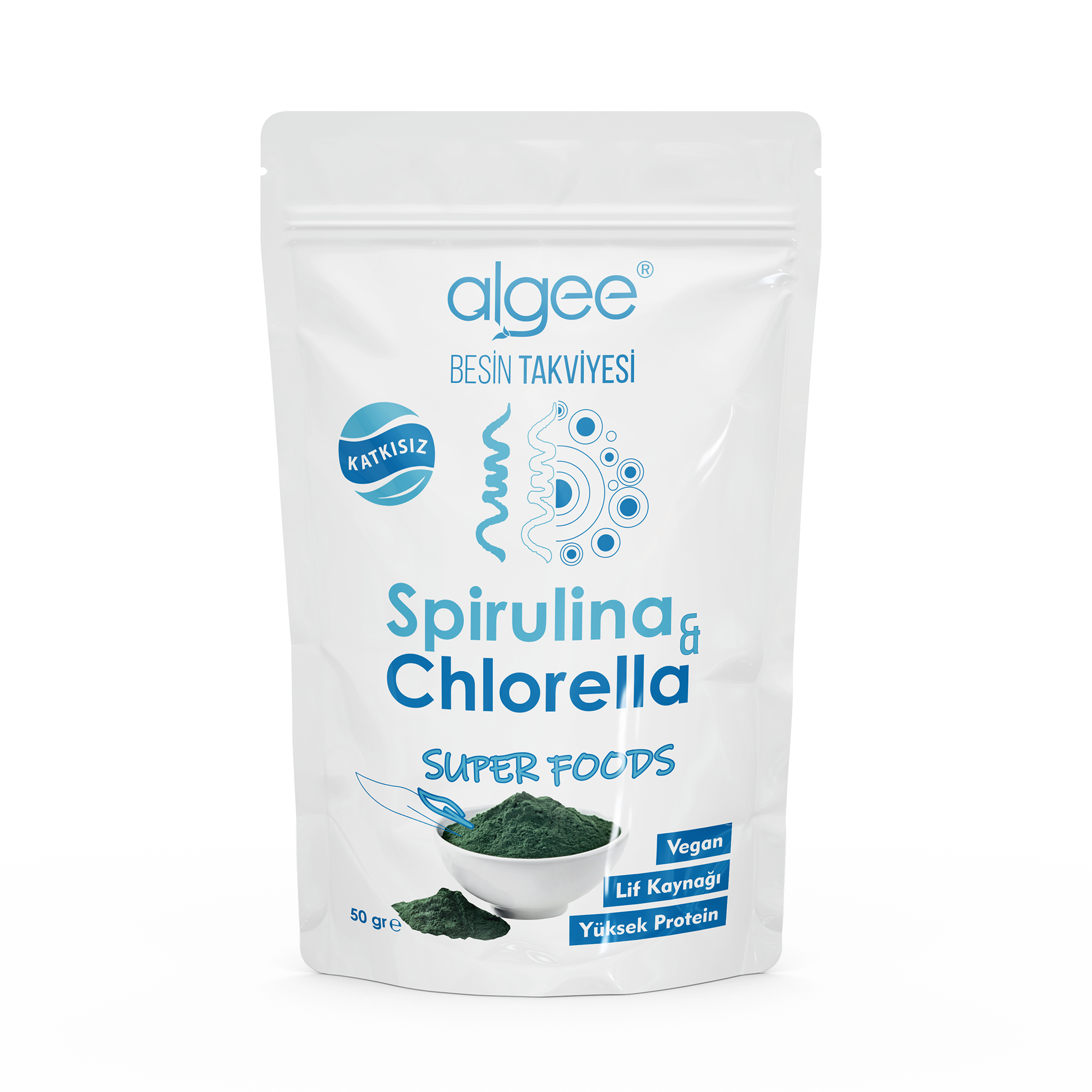 Algee Spirulina &amp; Chlorella Tozu  Süper Gıda Karışımı 50 Gr