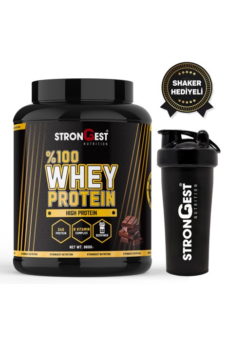 STRONGEST Whey Protein 960 gr 32 Servis Çikolata Aromalı %100 Protein Tozu