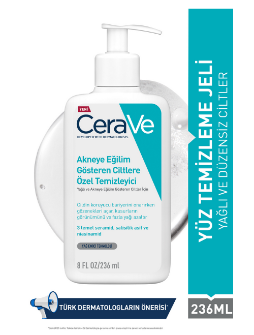 CeraVe Yağlı ve Akneye Eğilimli Ciltler için Seramid &amp; Salisilik Asit İçeren Yüz Temizleme Jeli 236 ml